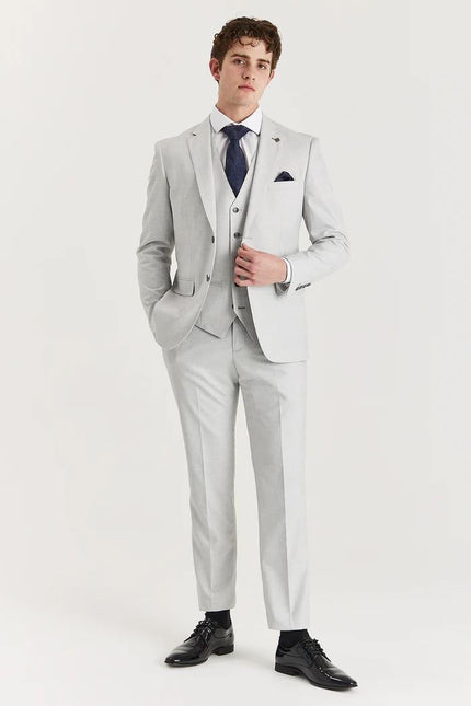 Men's Silver Lightweight Summer Wedding Party 3 Piece Suit