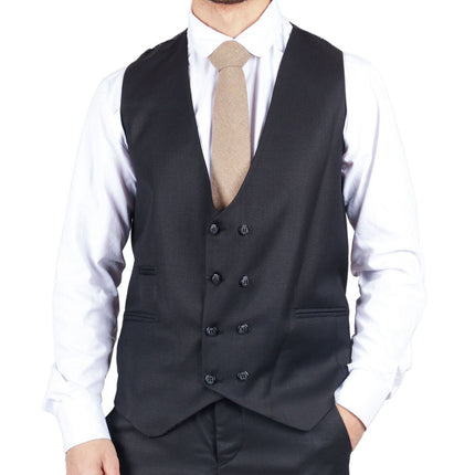 Mens IM1 Double Brusted Plain Black 3 Piece Suit