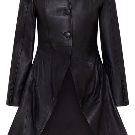 Womens Gothic Full Length Leather Coat Victorian Flare Goth Punk