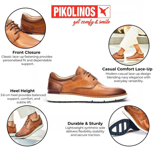Pikolinos Men's Brown Leather Lace-Up Sneaker Trainers Shoes - Manacor