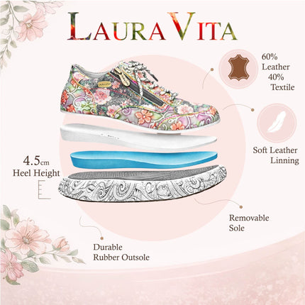Laura Vita Women's Nikito 62 Grey Floral Leather Trainers Platform Sneaker Shoes