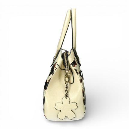 Laura Vita Aramis-08 Womens Tan Floral Print Adjustable Straps Shoulder Tote Handbag