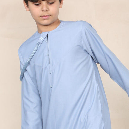 Boy's Kids Blue Thobe Emirati Jubba Islamic Clothing Kaftan Eid String Tassel
