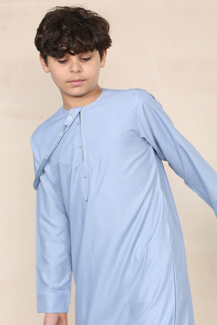 Boy's Kids Blue Thobe Emirati Jubba Islamic Clothing Kaftan Eid String Tassel