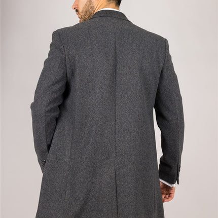Men's Notched Lapel Collar Wool Blend Grey Overcoat