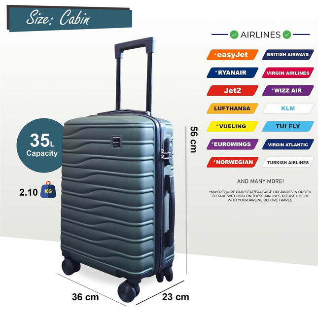 Hardshell Green Suitcase Set Robust 8 Wheel Luggage Cabin Case Bag