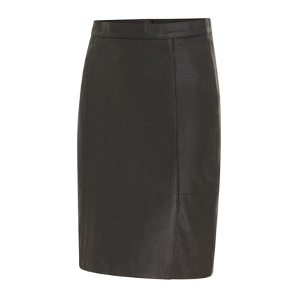 Women's Black Leather Biker Pencil Long Midi Skirt - Avery