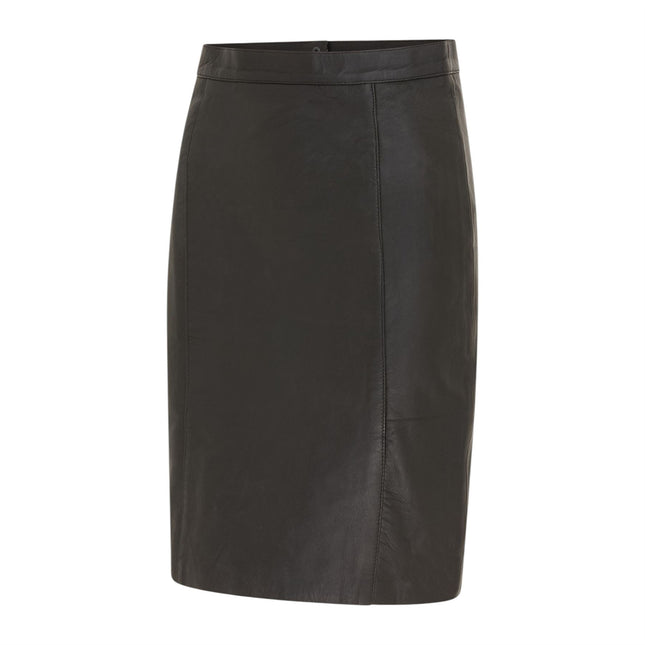 Women's Black Leather Biker Pencil Long Midi Skirt - Avery