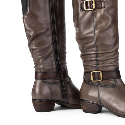 Pikolinos Women's Grey Leather Heel Knee-High Long Boots - Utiel