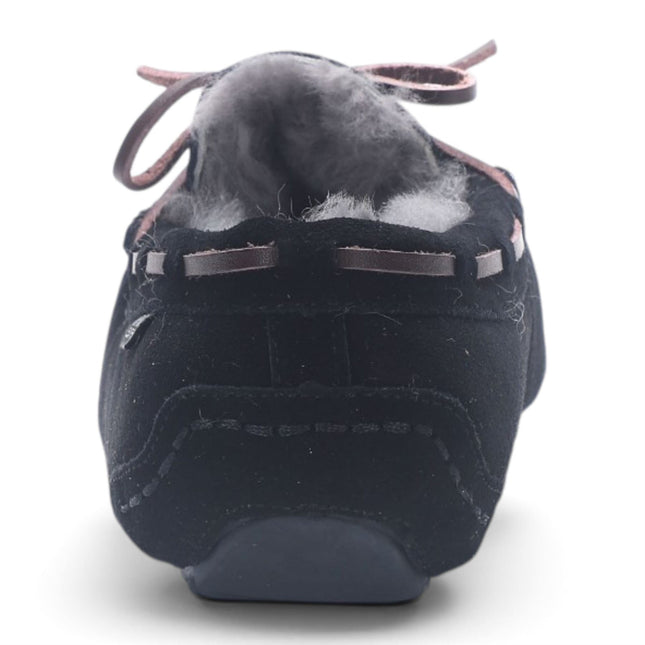 Women's Black Genuine Sheepskin Moccasin Winter Slippers - Aspen