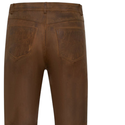 Mens Brown Lamb Leather 501 Biker Jeans - Istanbul