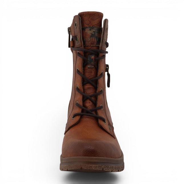 Mustang Women's Cognac Brown Lace-Up Heeled Winter Combat Boots - M0092003