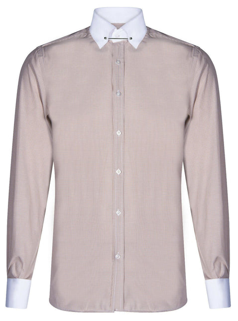 Mens Club Collar Beige Shirt 1920s Peaky Blinders With Bar Poplin Pin Smart