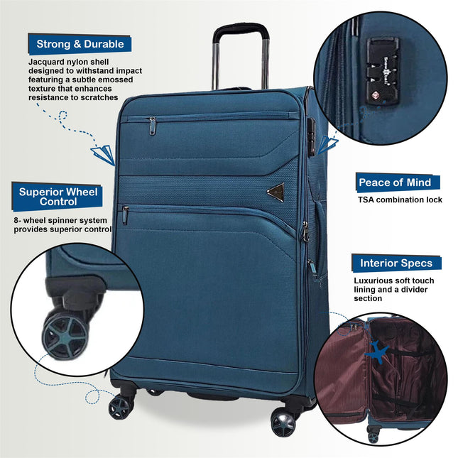 Lightweight Soft  Dual 4 Wheel Luggage Suitcases