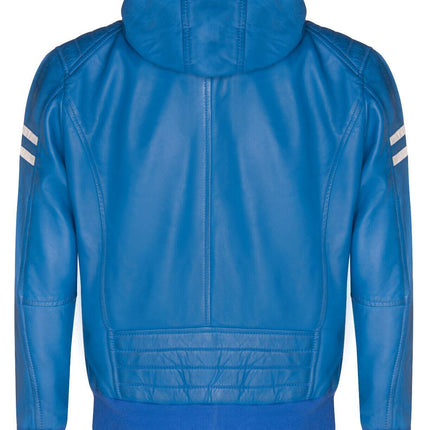 Mens Leather Hooded Retro Bomber Jacket - Skopje
