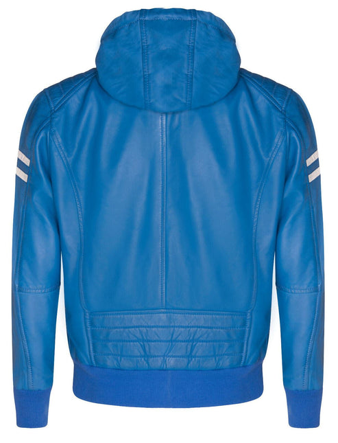 Mens Leather Hooded Retro Bomber Jacket - Skopje
