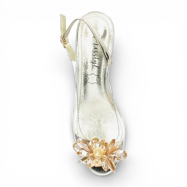 Laura Vita Women’s Mily-22 Clear Golden Slip-On Cinderella Heel Sandals