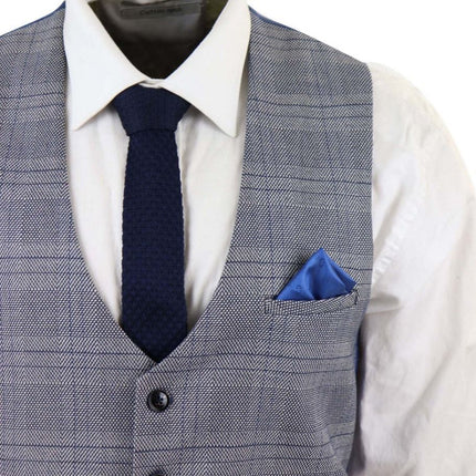 Mens 3 Piece Grey Birdseye Check Classic Suit