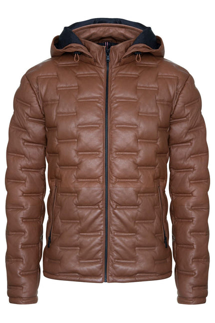 Men's Hooded Puffer Quilted Bomber Leather Jacket - Belém