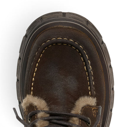 Windsorsmith Women's Brown Suede Leather Platform Combat Fur Boots - Saintly