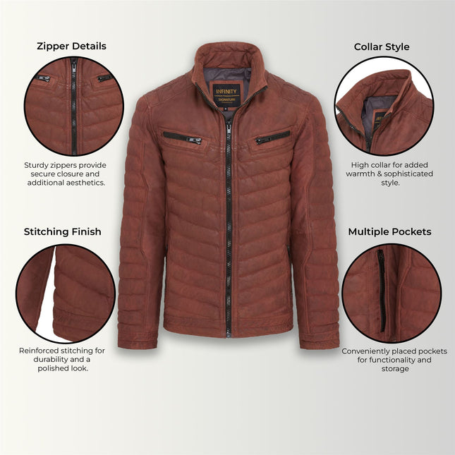 Men's Puffer Leather Biker Quilted Vintage Bomber Jacket