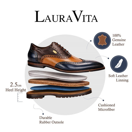 Lorenzo Conti Men's Blue Brown Leather Brogue Oxford DressShoes - Antonin 01