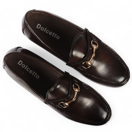 Men's Brown Loafers with Gold Buckle Smart Slip-On Shoes