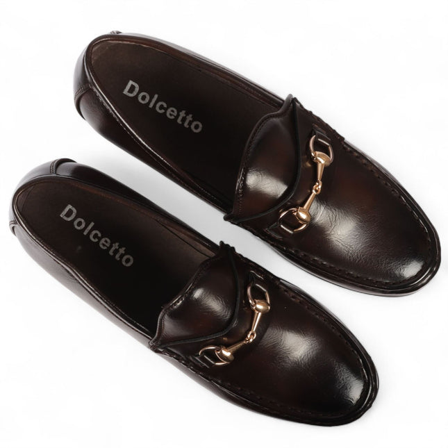 Men's Brown Loafers with Gold Buckle Smart Slip-On Shoes