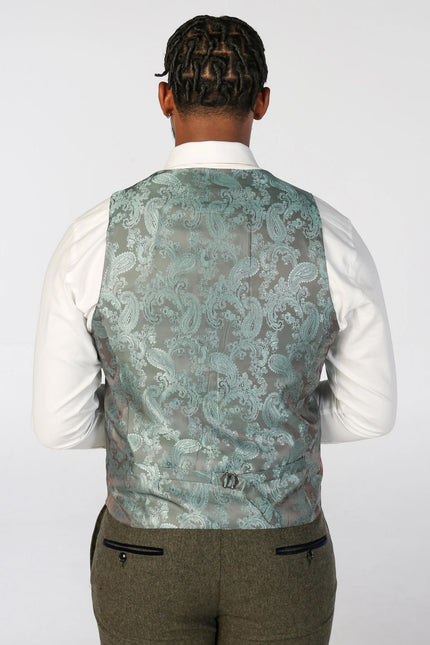 Men's Olive Green Wool Blend Tweed Formal Waistcoats