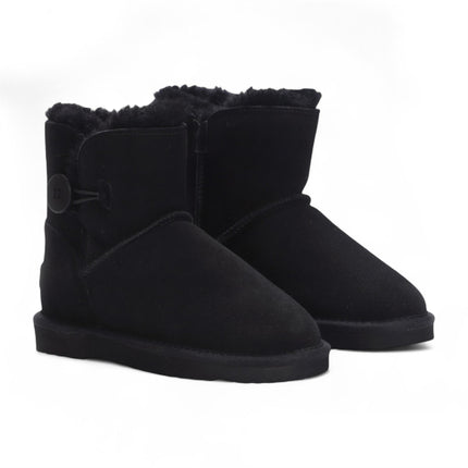 Women's Sheepskin Suede Black Ankle Bootie Warm Winter Boots - Alpine