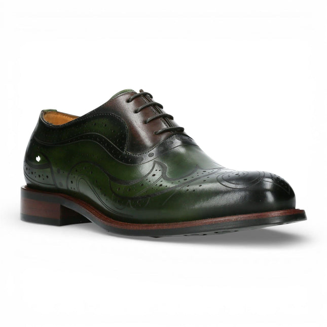 Lorenzo Conti Men's Khaki Green Leather Brogue Oxford Dress Shoes - Ayan-01
