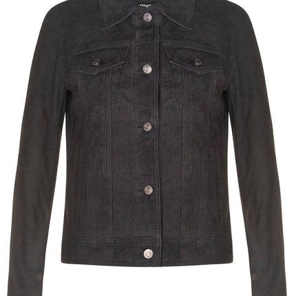 Womens Goat Suede Trucker Jeans Jacket-Astoria