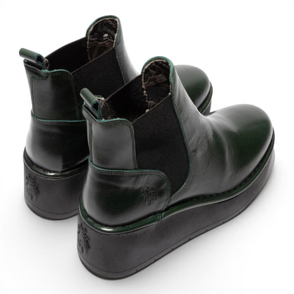 Fly London Womens Green Leather Chelsea Ankle Platform Boots - HELY268