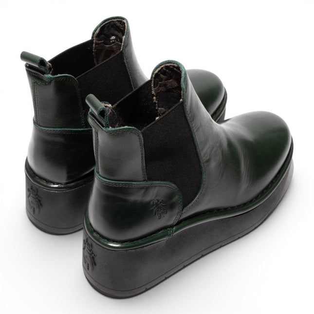 Fly London Womens Green Leather Chelsea Ankle Platform Boots - HELY268