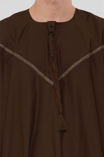 Men's Eid Brown Moroccan Thobe Robe Djellaba Ramadan Eid Jubba- HM10