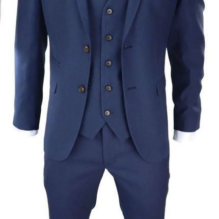 Mens 3 Piece Navy Blue Classic Retro Suit