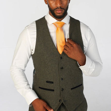 Men's Olive Green Wool Blend Tweed Formal Waistcoats