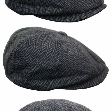 Mens Peaky Blinders Charcoal Tweed Gatsby Flat Baker Hat