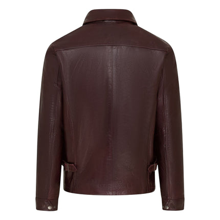 Mens Leather Brown Harrington Collar Biker Jacket - Arick