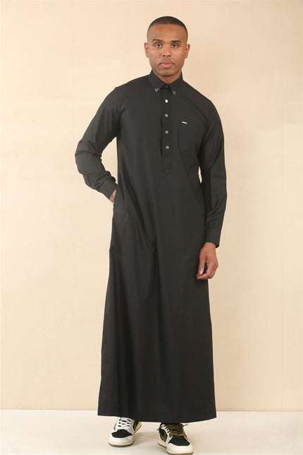 Men's Black Thobe Arab Saudi Emirati Islamic Clothing Jubba Robe