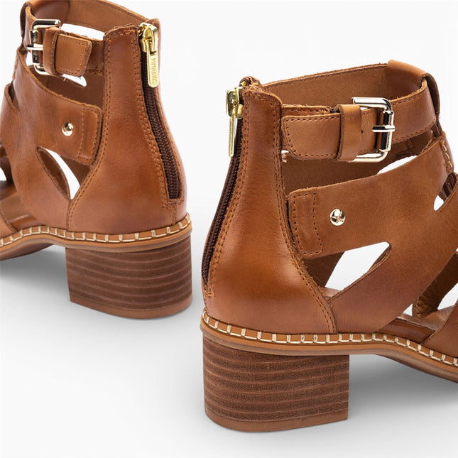 Pikolinos Women's Brown Leather Block-Heel Gladiator Sandals - Blanes