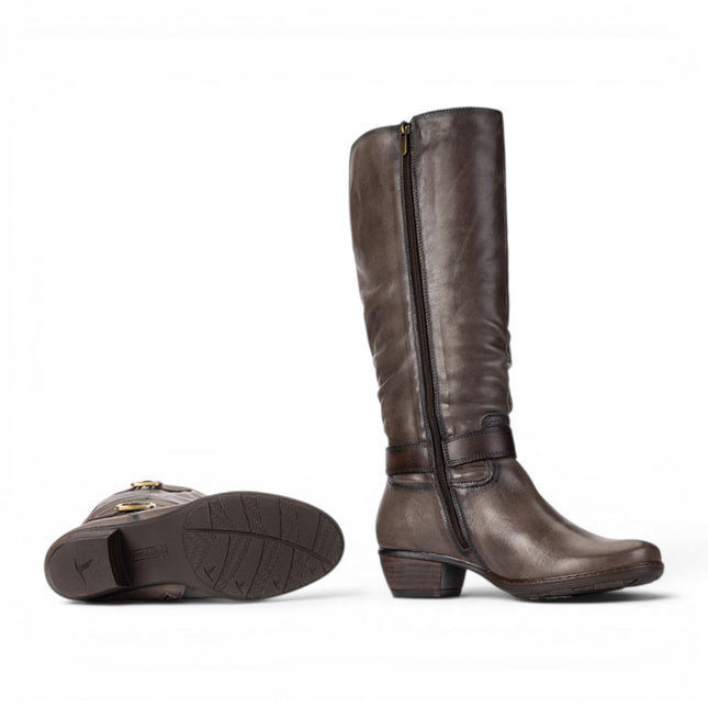 Pikolinos Women's Grey Leather Heel Knee-High Long Boots - Utiel