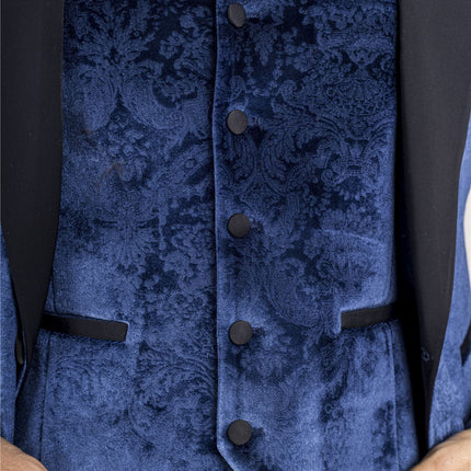 Men's Blue 3 Piece Velvet Wedding Tuxedo Formal Suit