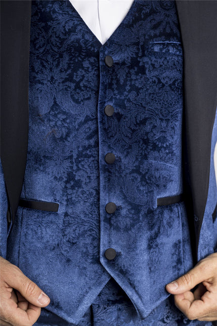 Men's Blue 3 Piece Velvet Wedding Tuxedo Formal Suit