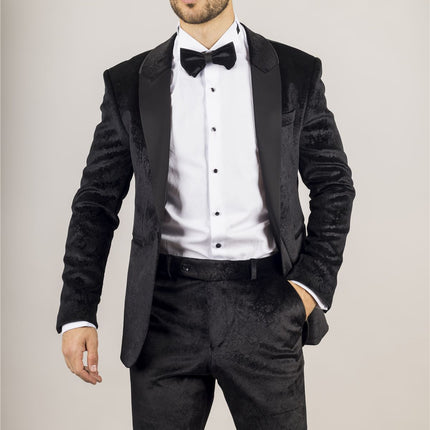 Men's Black 3 Piece Velvet Wedding Tuxedo Formal Suit