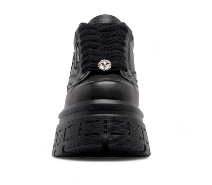 Windsorsmith Womens Black Chunky Leather Platform Trainers Sneakers - Swerve