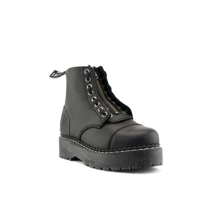 Grinders Unisex Black Cameron Acs Leather Ankle Casual Zip Boots