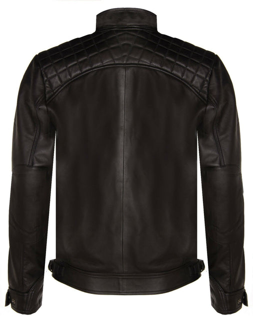 Men's Vintage Leather Quilted Biker Jacket-Monaco