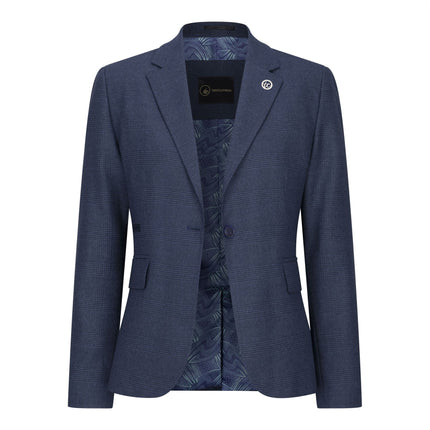 Women's Navy Three-Piece Tailored Fit Suit in Prince of Wales Check