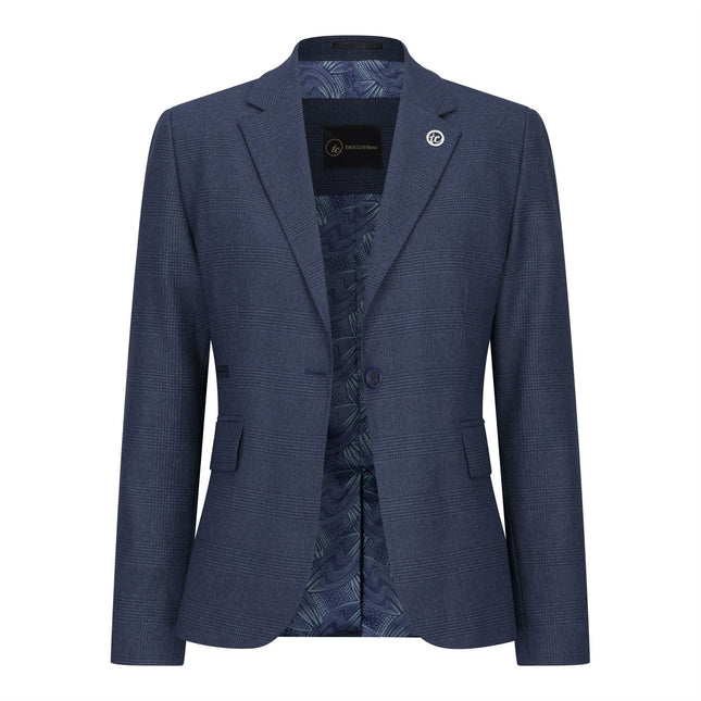 Women's Navy Three-Piece Tailored Fit Suit in Prince of Wales Check
